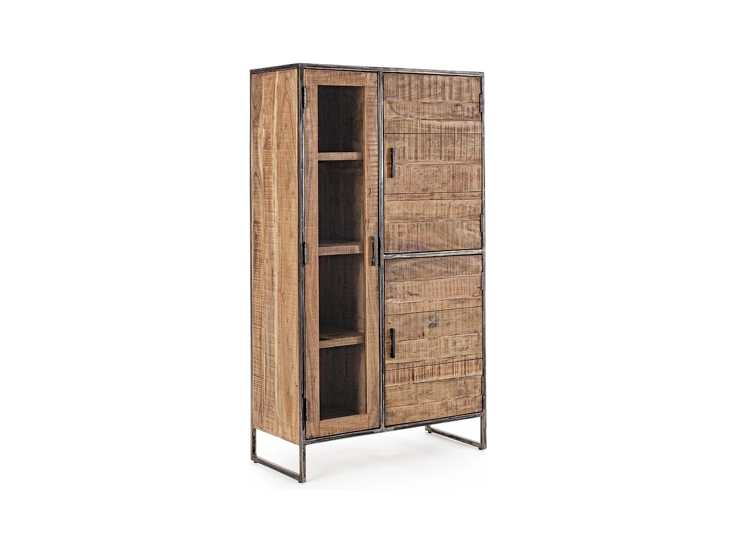 Vaisselier 3 portes acacia et acier naturel Emete L 90cm