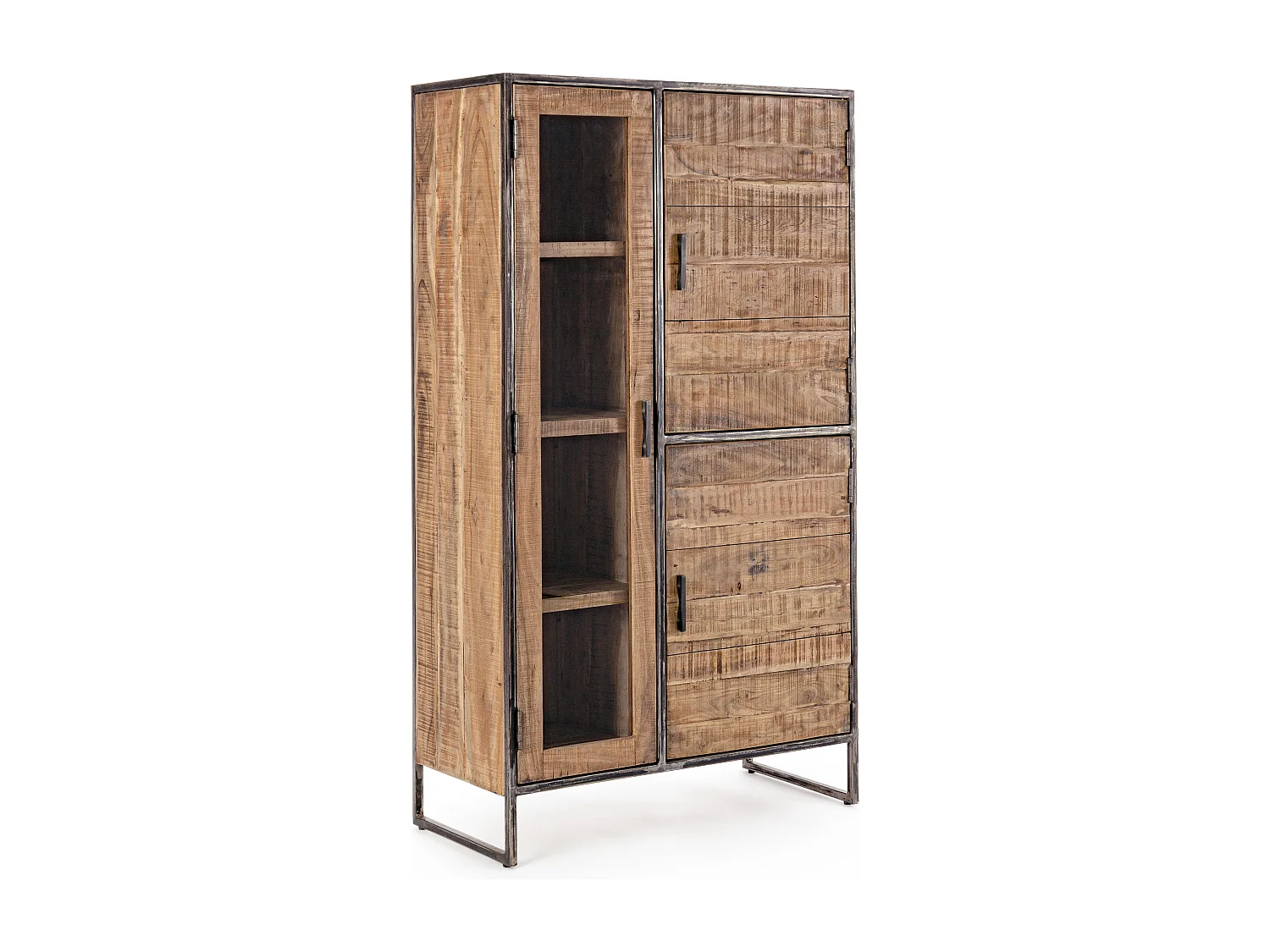 Vaisselier 3 portes acacia et acier naturel Emete L 90cm