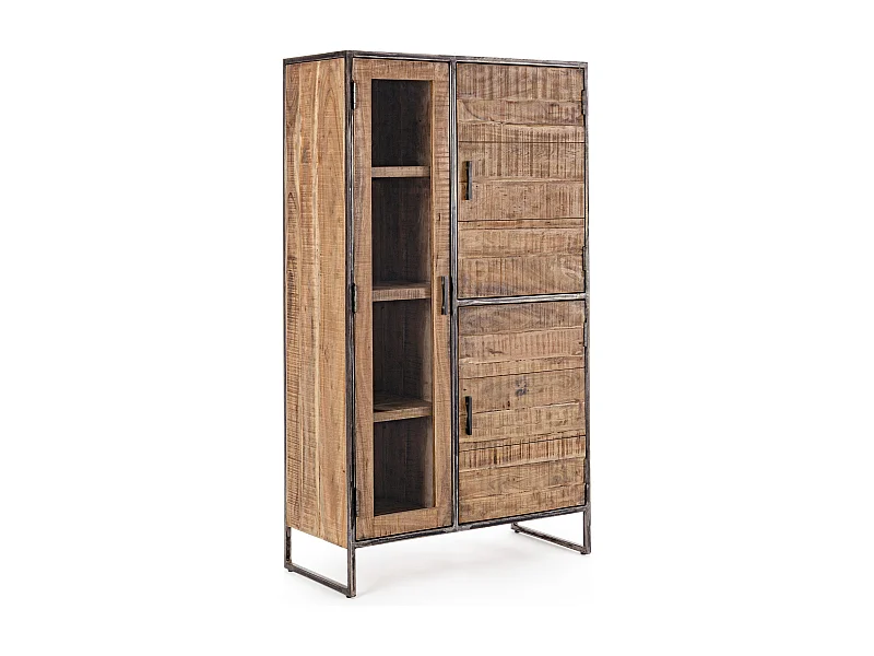 Vaisselier 3 portes acacia et acier naturel Emete L 90cm