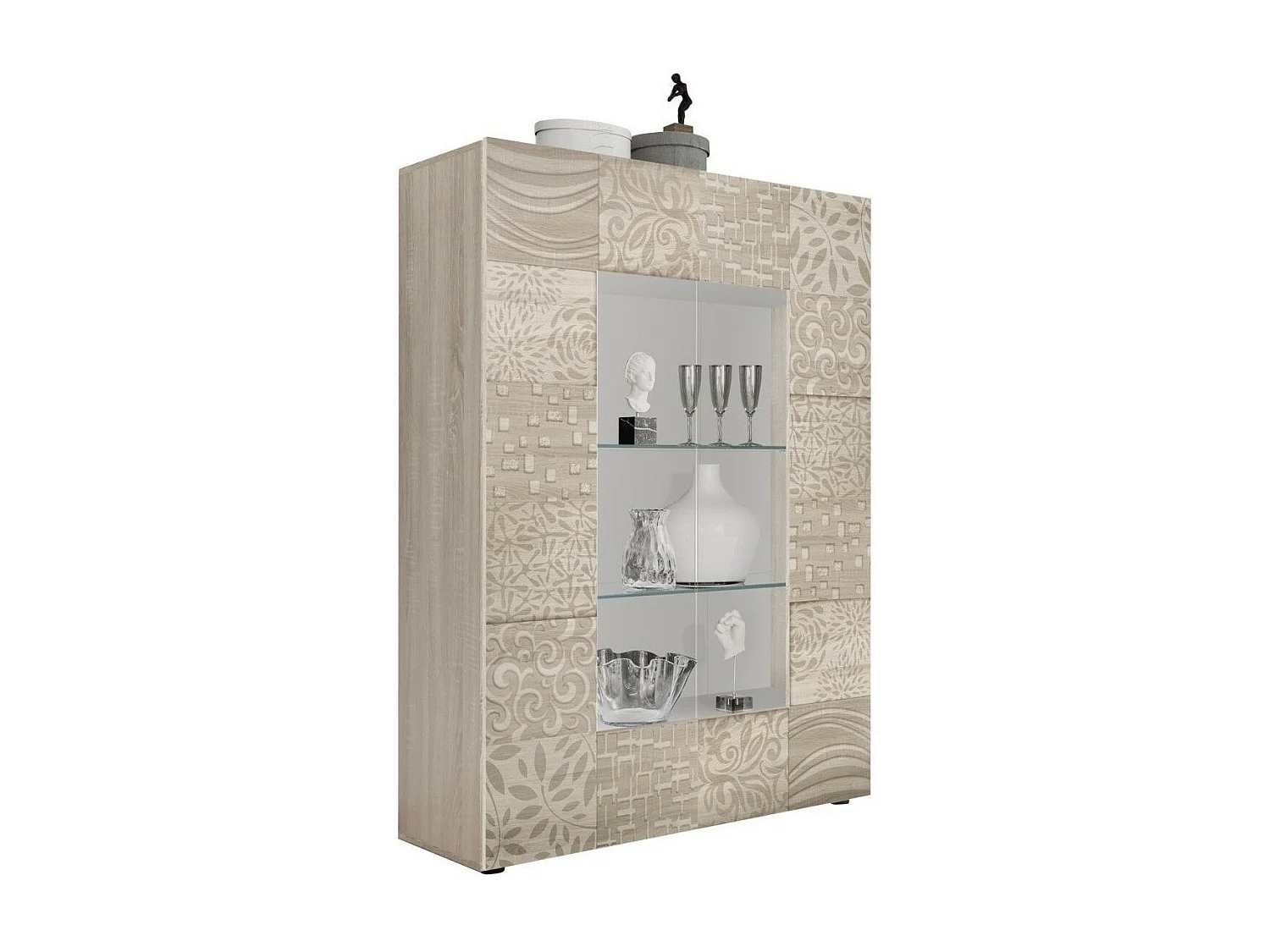 Vitrine 2 portes bois mélaminé chêne clair Zebre L 120cm