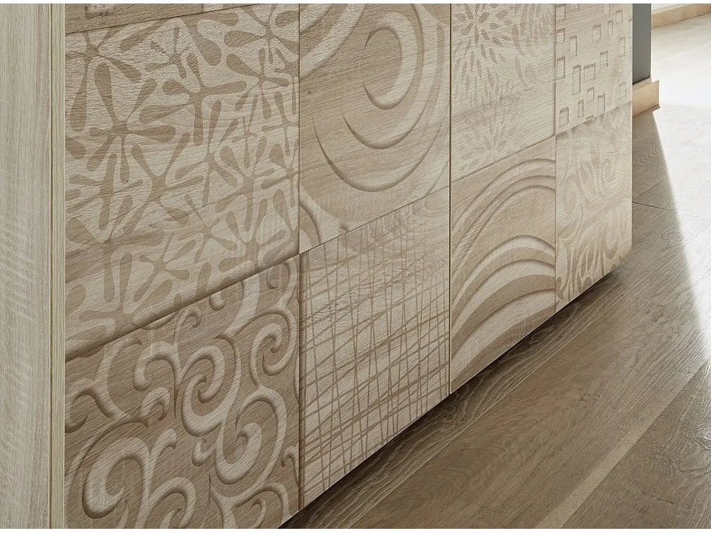 Vitrine 2 portes bois mélaminé chêne clair Zebre L 120cm