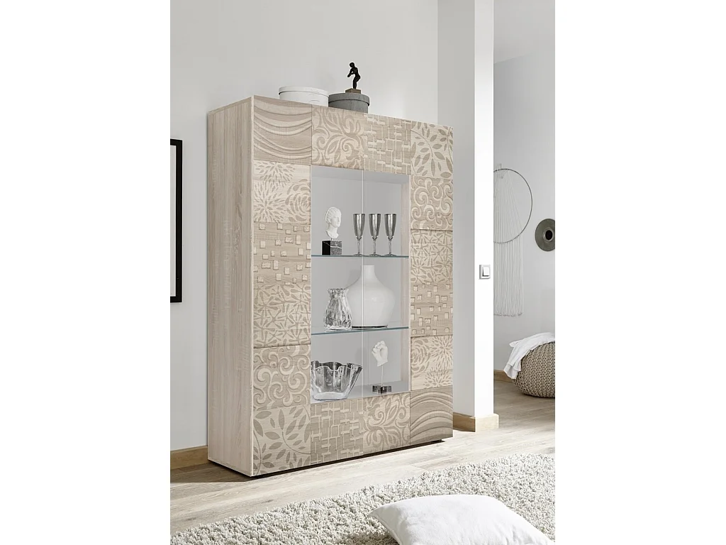 Vitrine 2 portes bois mélaminé chêne clair Zebre L 120cm