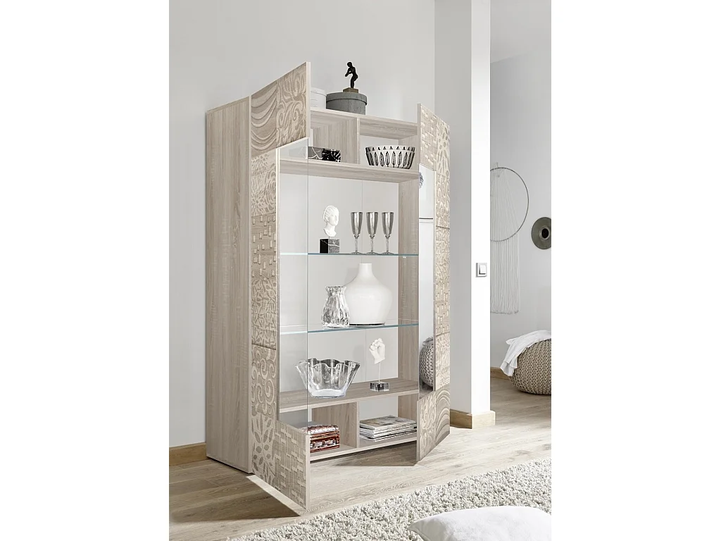 Vitrine 2 portes bois mélaminé chêne clair Zebre L 120cm