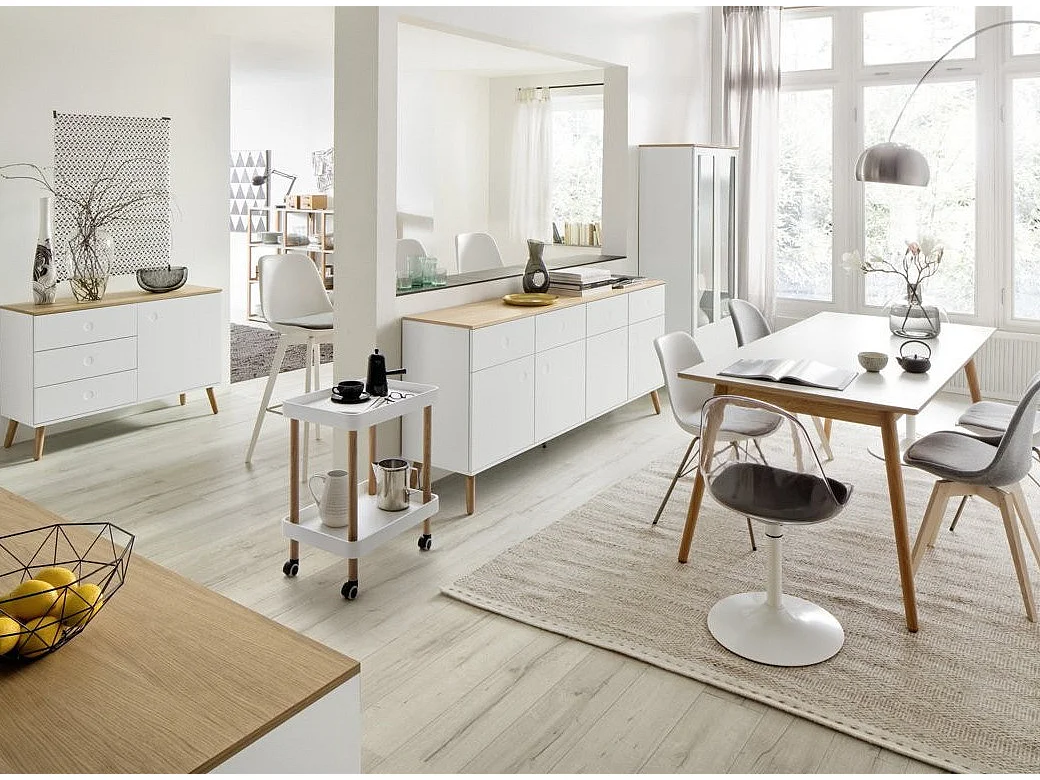 Vitrine 2 portes laqué blanc et pieds chêne massif clair Pecas 79cm