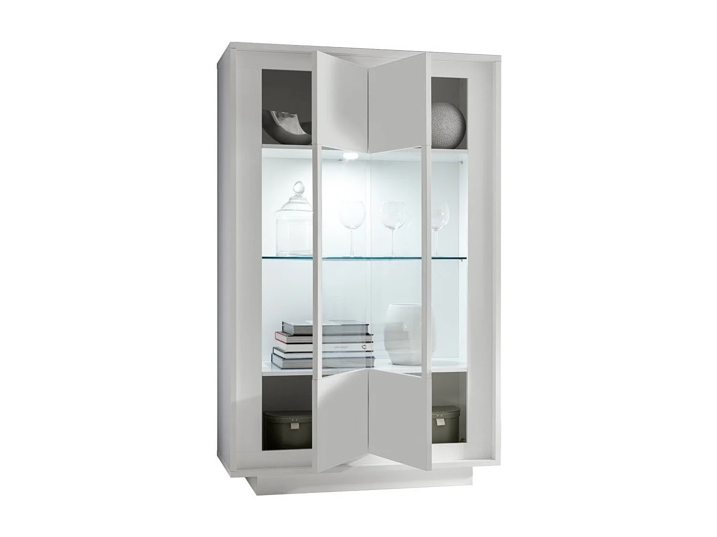 Vitrine à LED 2 portes bois laqué blanc brillant Mafer L 106cm