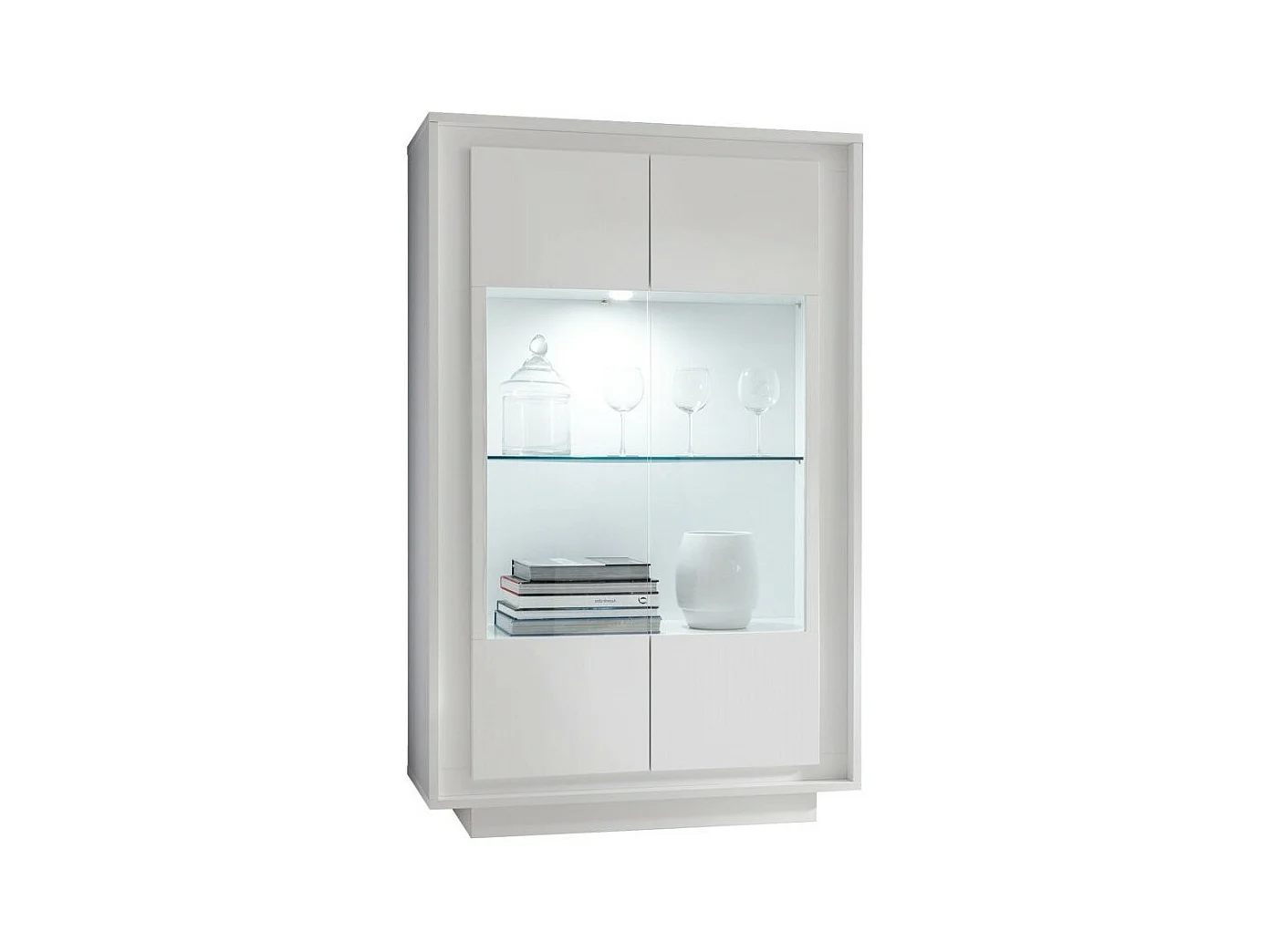 Vitrine à LED 2 portes bois laqué blanc brillant Mafer L 106cm