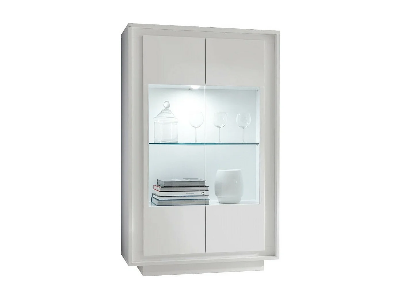 Vitrine à LED 2 portes bois laqué blanc brillant Mafer L 106cm