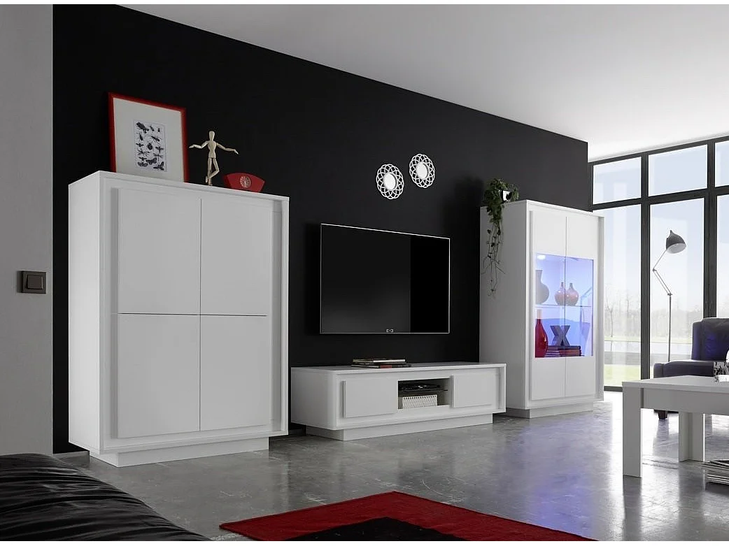 Vitrine à LED 2 portes bois laqué blanc brillant Mafer L 106cm