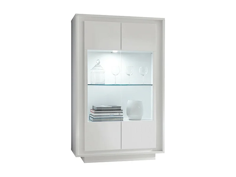 Vitrine à LED 2 portes bois laqué blanc brillant Mafer L 106cm