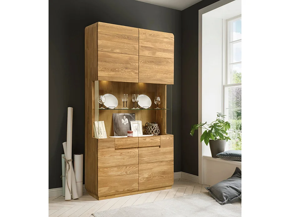 Vitrine en bois massif de chêne miel Divina 180cm