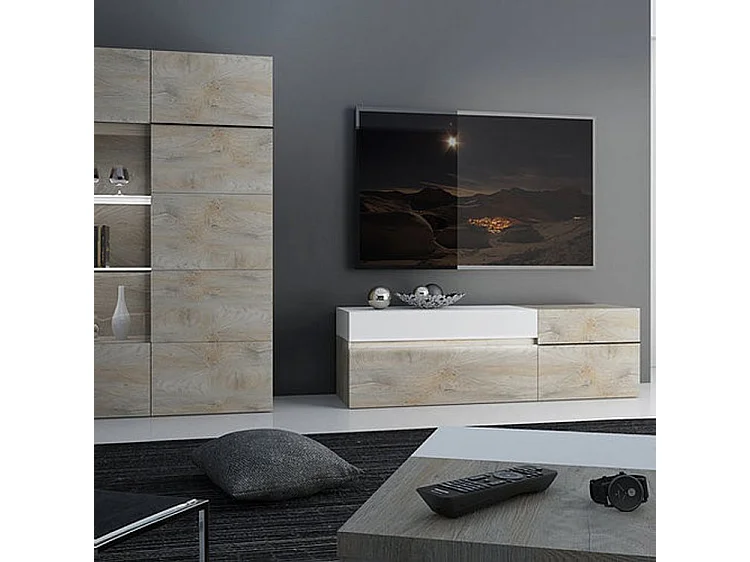 Vitrine 2 portes bois chêne clair Baite