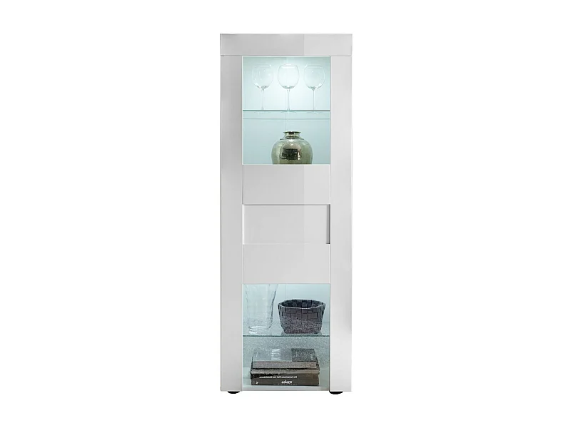 Vitrine à LED 1 porte bois laqué blanc brillant Lubi