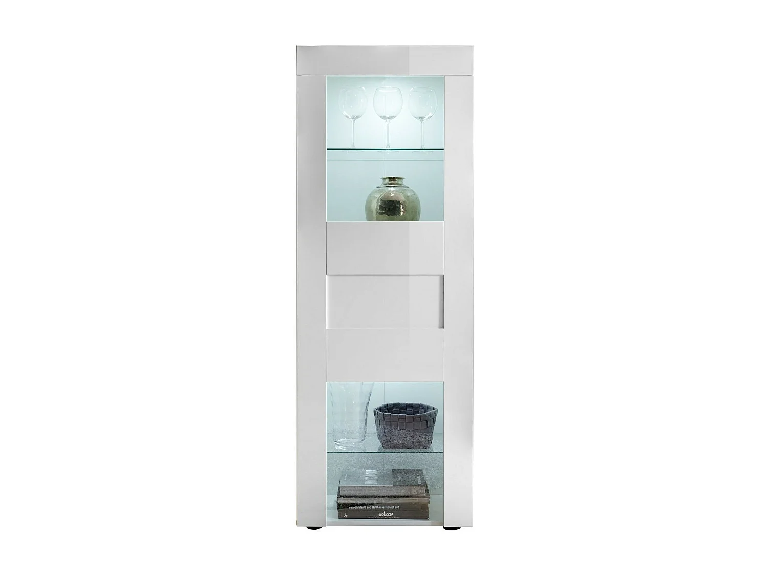 Vitrine à LED 1 porte bois laqué blanc brillant Lubi