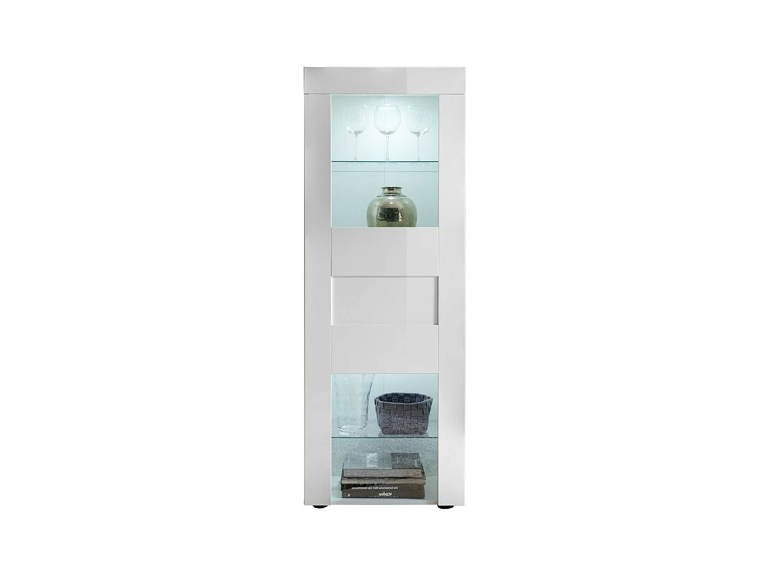 Vitrine à LED 1 porte bois laqué blanc brillant Lubi