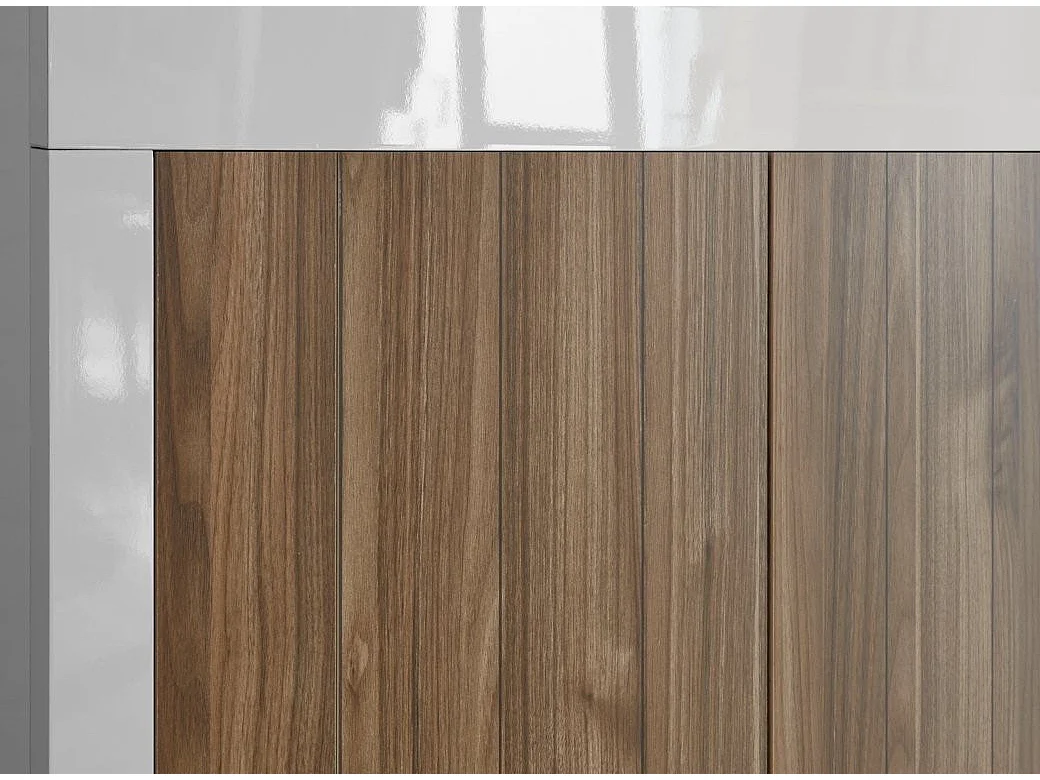 Vitrine à LED 2 portes laqué blanc brillant et noyer Pilari L 110cm