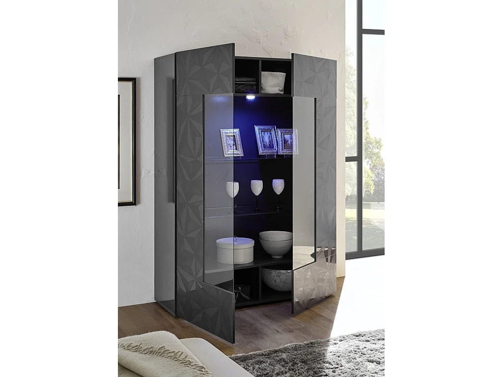 LED-vitrine 2 deuren glanzend antraciet gelakt hout Pagar L 120 cm