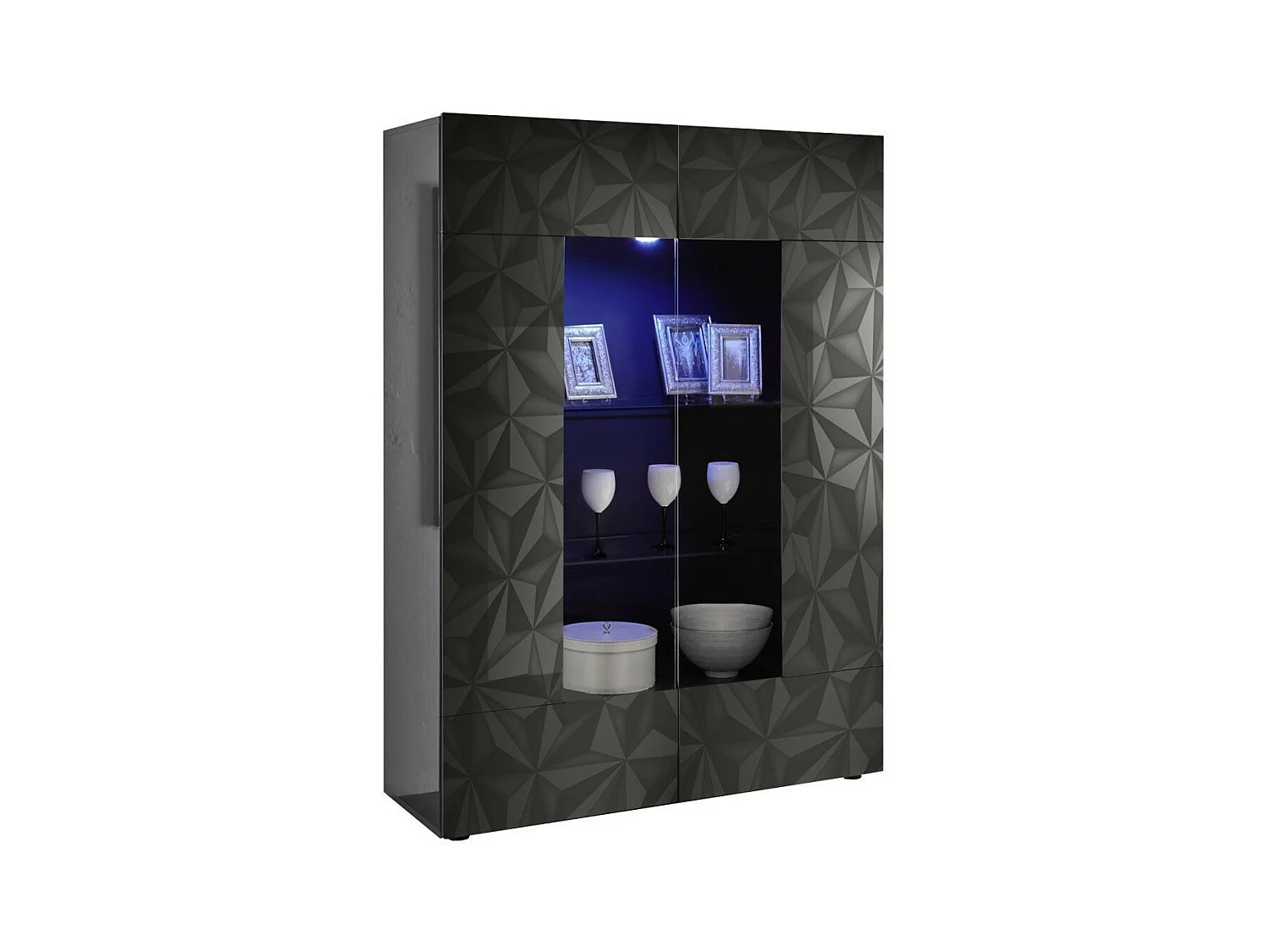 Vitrine à LED 2 portes bois laqué anthracite brillant Pagar L 120cm