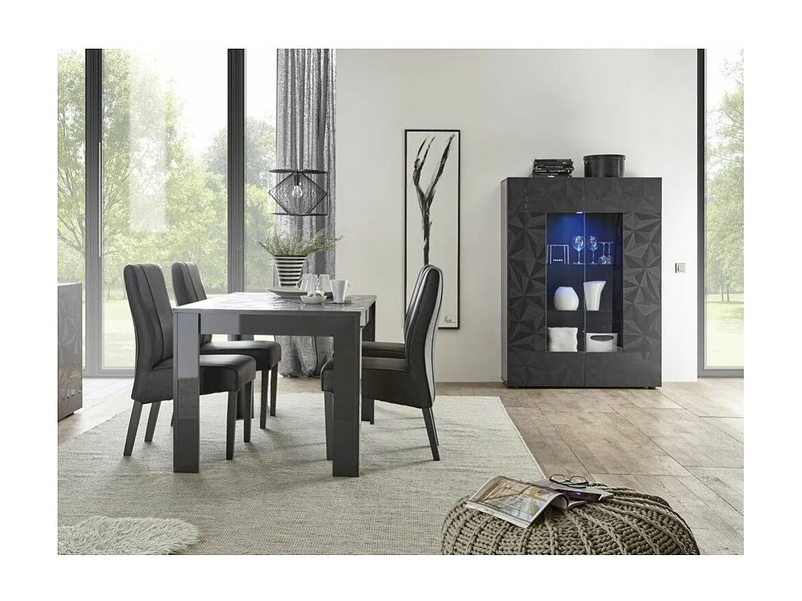 LED-vitrine 2 deuren glanzend antraciet gelakt hout Pagar L 120 cm