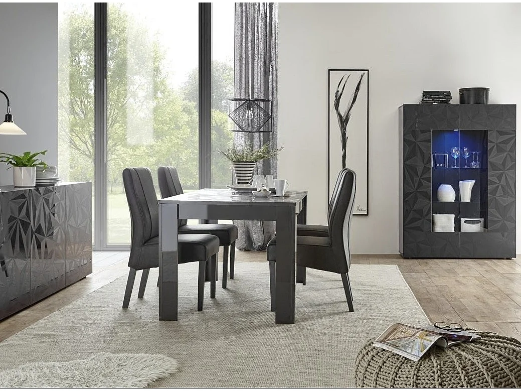 LED-vitrine 2 deuren glanzend antraciet gelakt hout Pagar L 120 cm