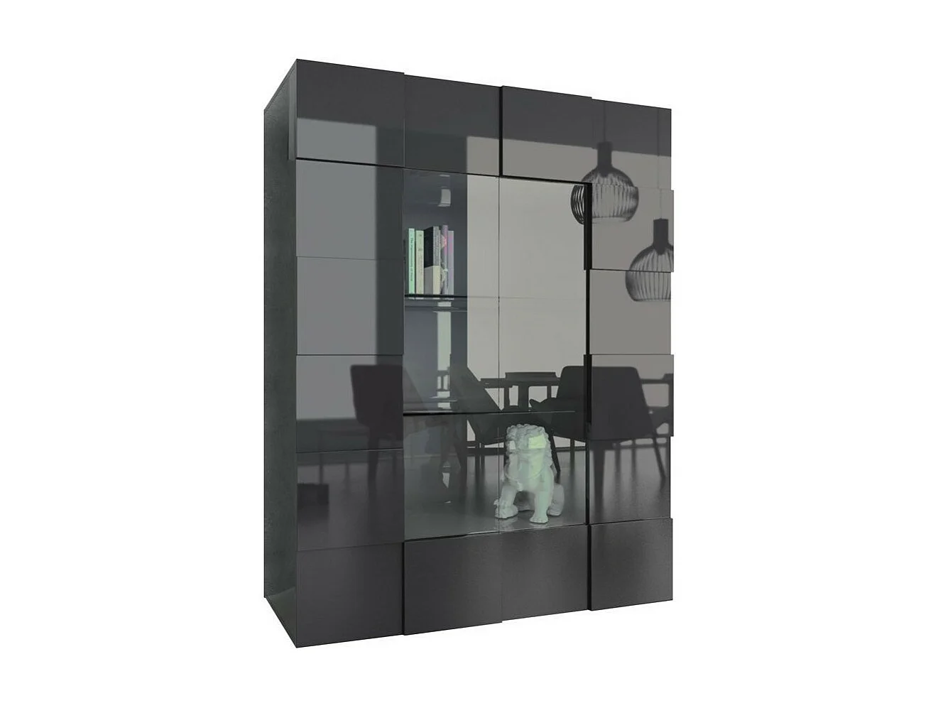 Vitrine 2 deuren glanzend antraciet gelakt hout Namob L 120 cm