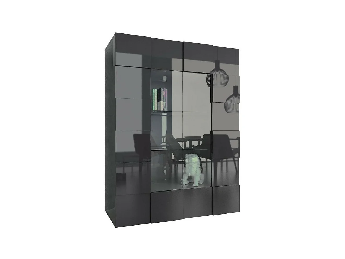 Vitrine 2 portes bois laqué anthracite brillant Namob L 120cm