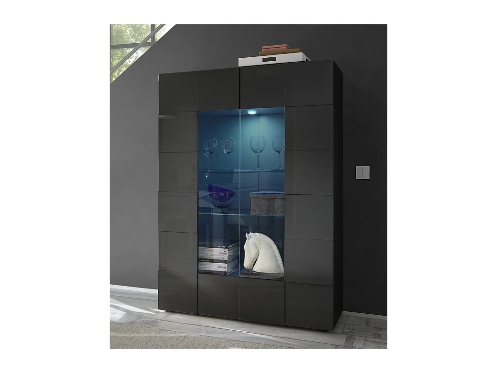 Vitrine 2 portes bois laqué anthracite brillant Namob L 120cm
