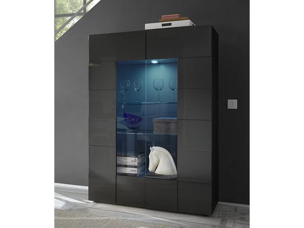 Vitrine 2 portes bois laqué anthracite brillant Namob L 120cm