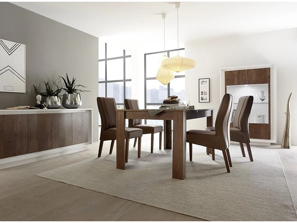 Vitrine à LED 2 portes bois laqué blanc et noyer Mafer L 106cm