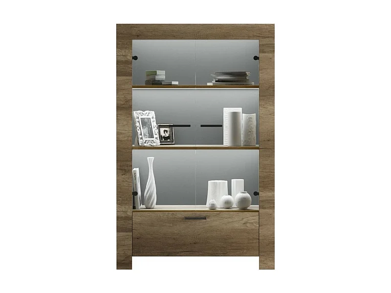 Vitrine 2 portes bois mélaminé chêne foncé Saxo L 102cm