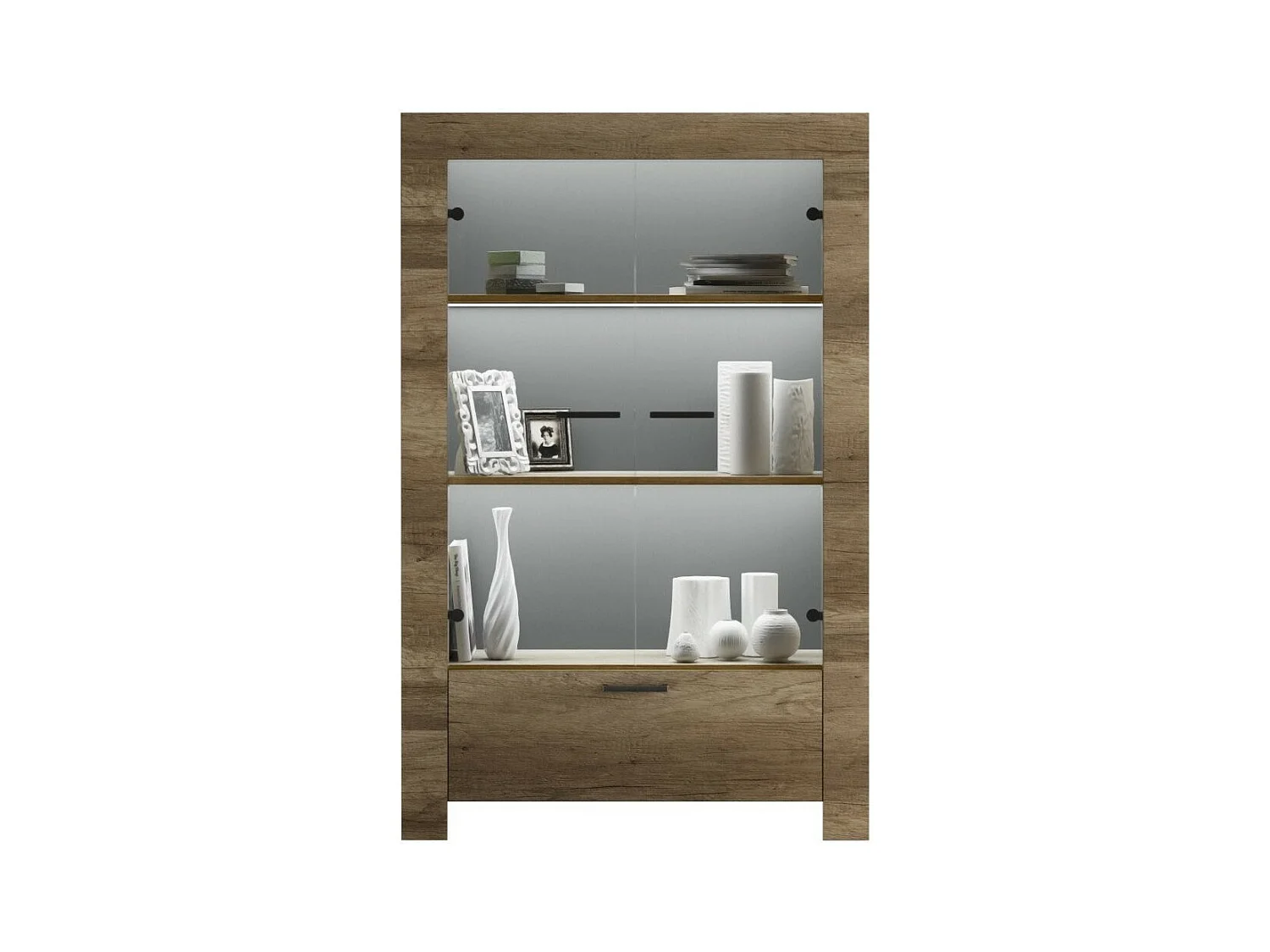 Vitrine 2 portes bois mélaminé chêne foncé Saxo L 102cm