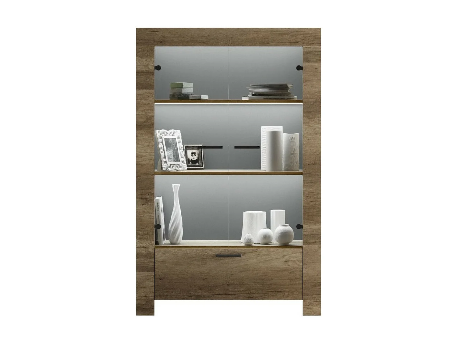 Saxo donker eiken melamine 2-deurs vitrinekast L 102 cm