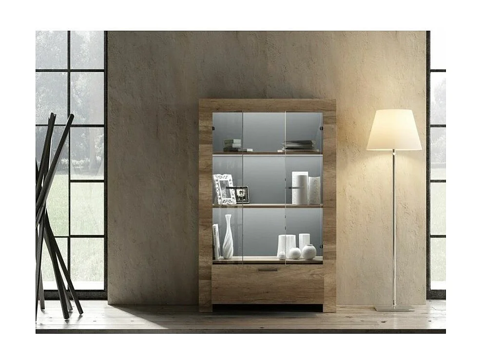 Saxo donker eiken melamine 2-deurs vitrinekast L 102 cm