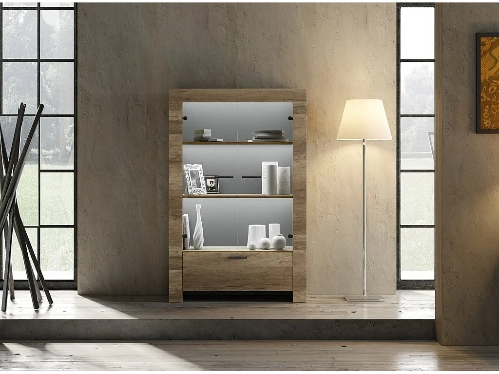 Saxo donker eiken melamine 2-deurs vitrinekast L 102 cm