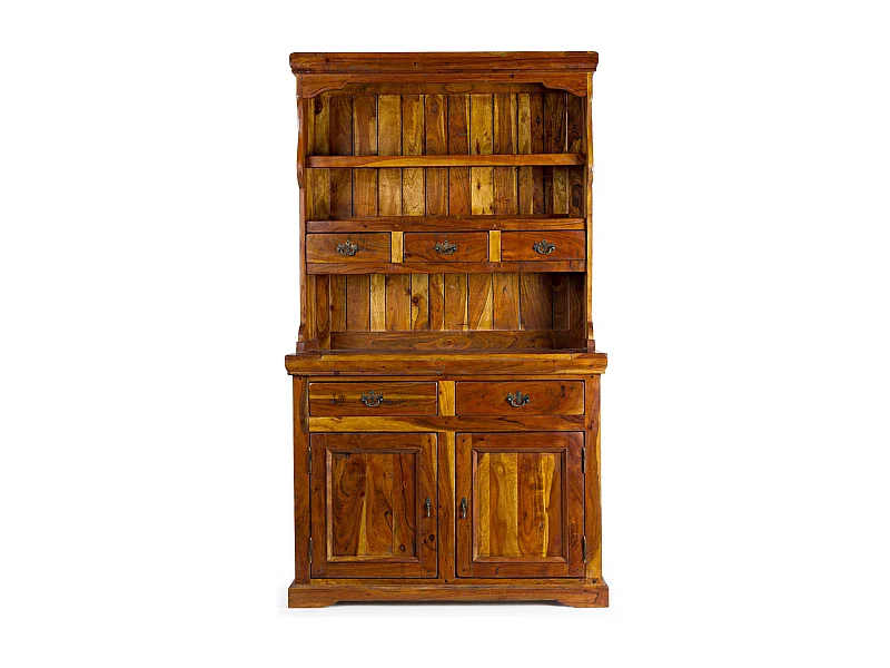 Vaisselier 5 tiroirs 2 portes en bois d'acacia massif finition rustique marron Kastela 107cm