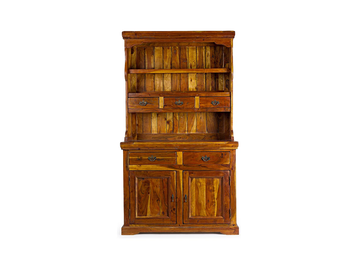 Vaisselier 5 tiroirs 2 portes en bois d'acacia massif finition rustique marron Kastela 107cm