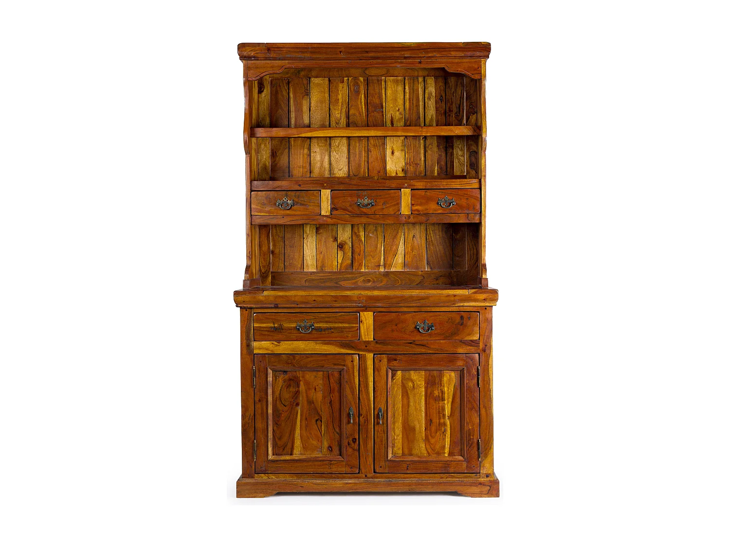 Vaisselier 5 tiroirs 2 portes en bois d'acacia massif finition rustique marron Kastela 107cm