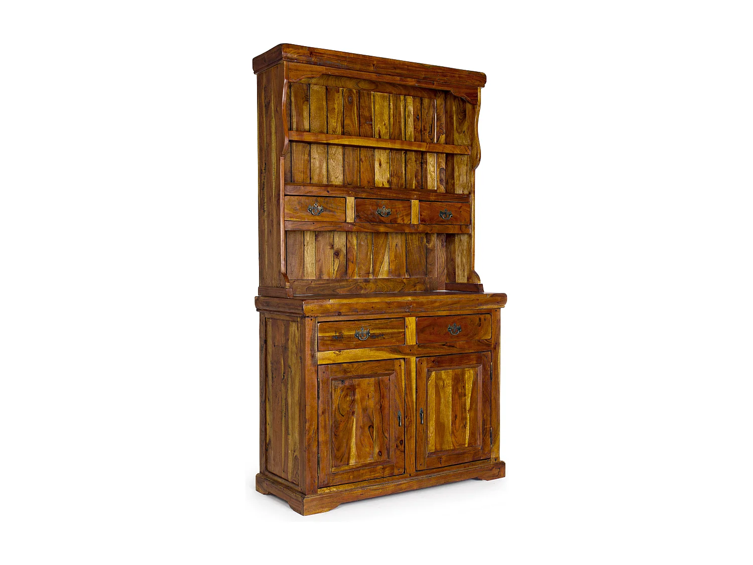 Vaisselier 5 tiroirs 2 portes en bois d'acacia massif finition rustique marron Kastela 107cm