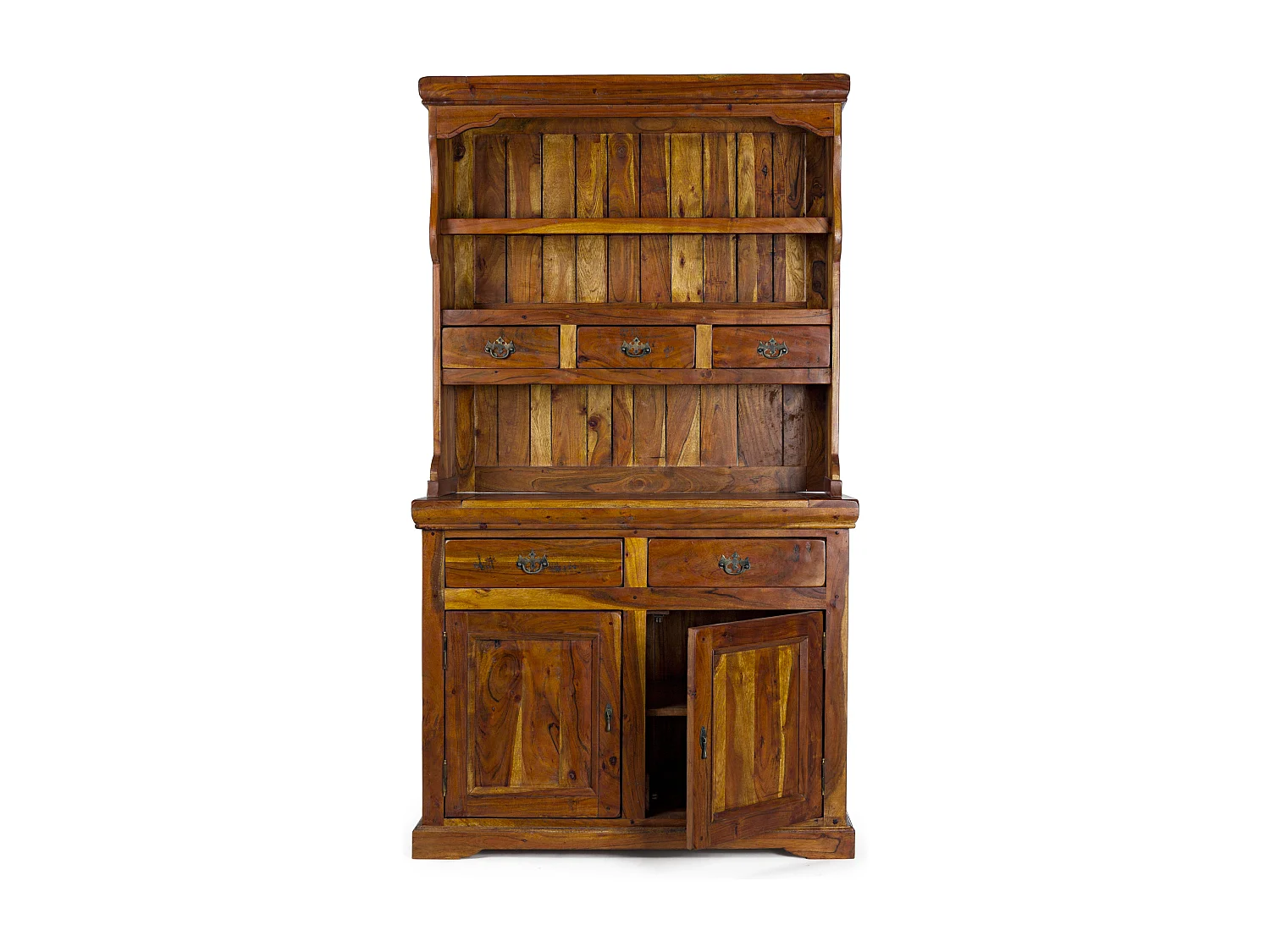 Vaisselier 5 tiroirs 2 portes en bois d'acacia massif finition rustique marron Kastela 107cm