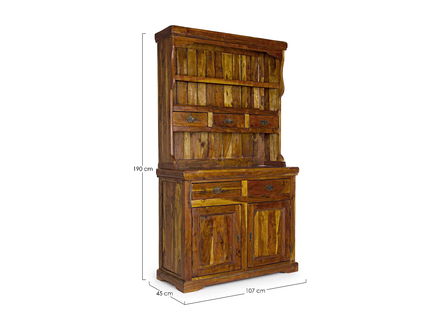 Vaisselier 5 tiroirs 2 portes en bois d'acacia massif finition rustique marron Kastela 107cm