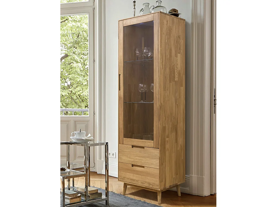 Vitrine en bois de chêne massif Kundy