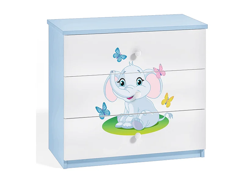 Commode enfant bleue petit éléphant 80cm
