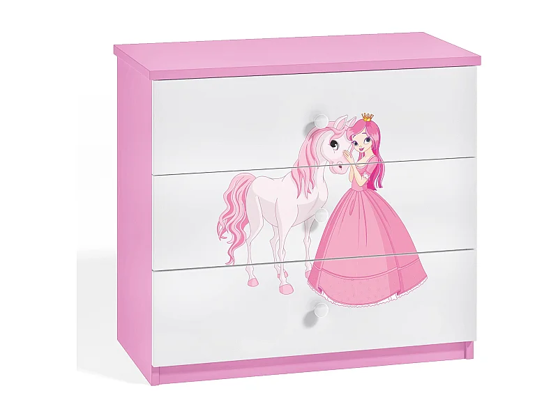 Roze kinderladekast staande prinses en Drimy paard