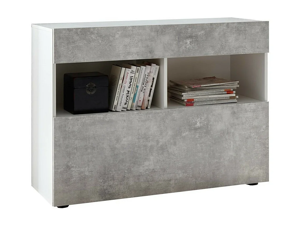 Raia Ladekast met 1 deur en 1 lade in wit gelakt hout en betoneffect