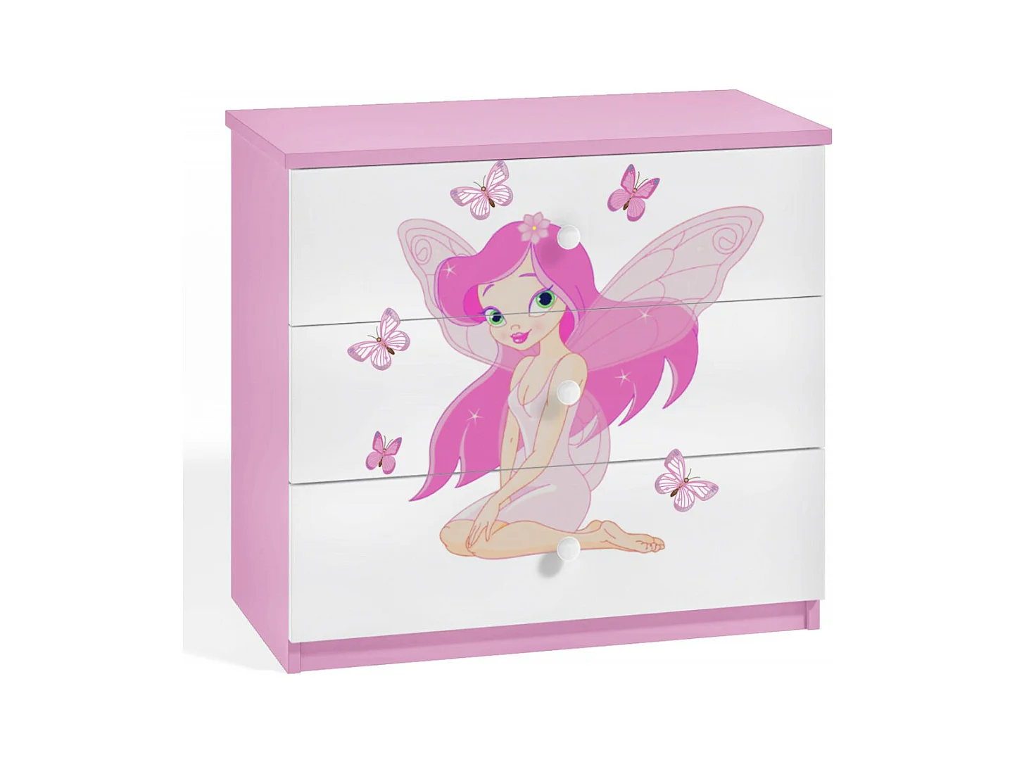 Commode enfant rose fée avec papillons 80cm