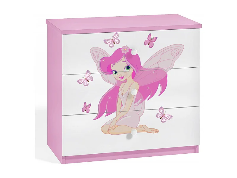 Commode enfant rose fée avec papillons 80cm
