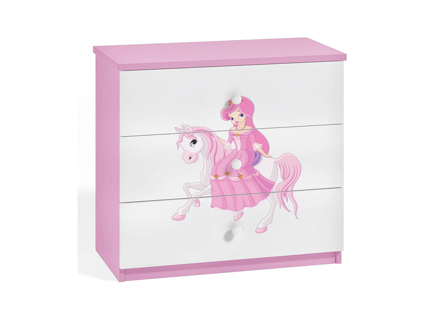 Commode enfant rose princesse à cheval 80cm