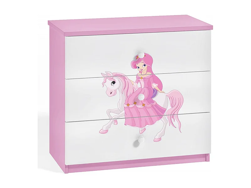 Commode enfant rose princesse à cheval 80cm
