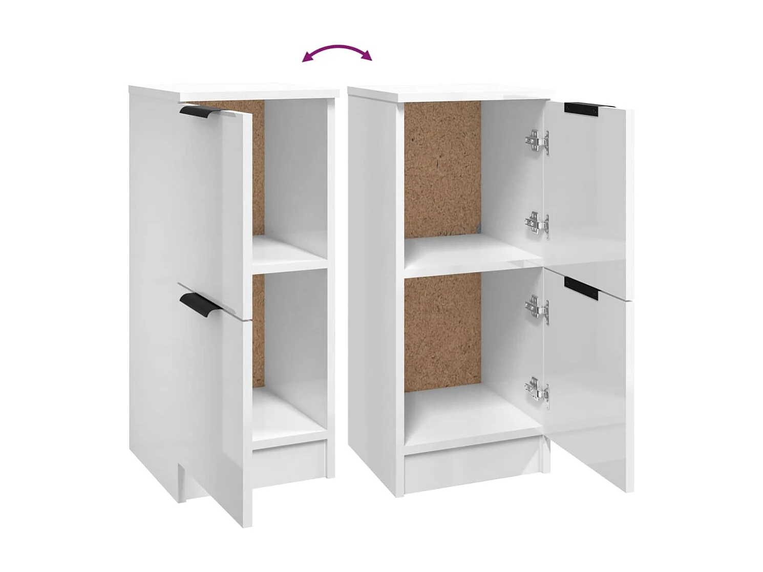 Dressoirs 2 st 30x30x70 cm bewerkt hout hoogglans wit