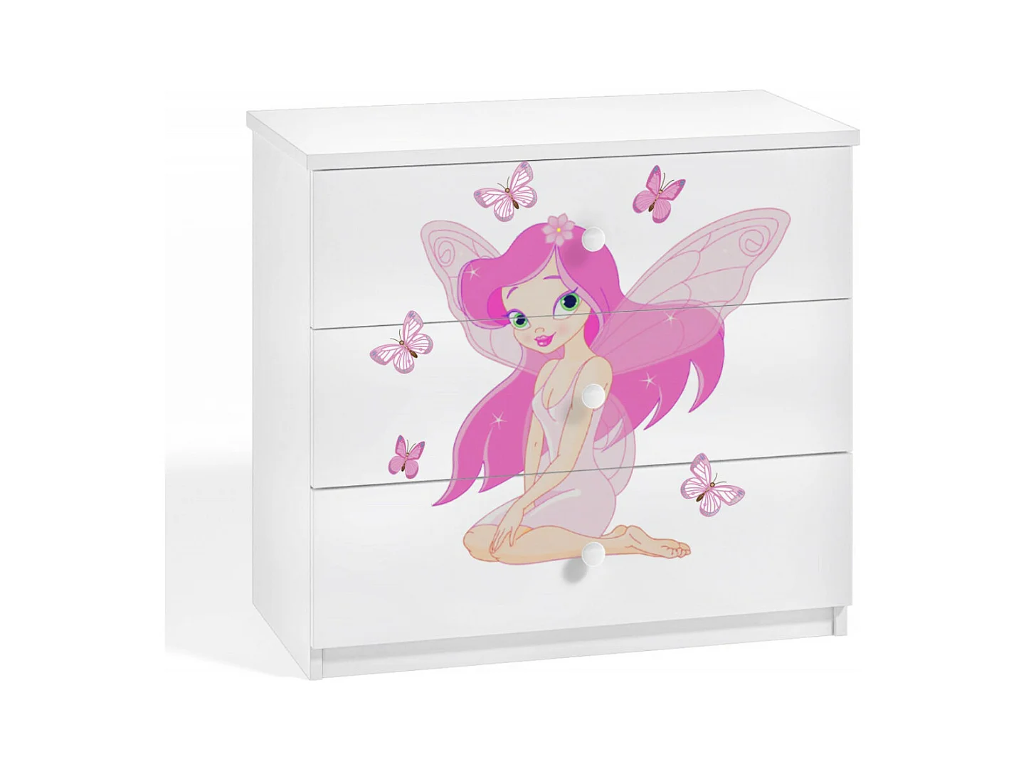 Commode enfant blanche fée avec papillons 80cm