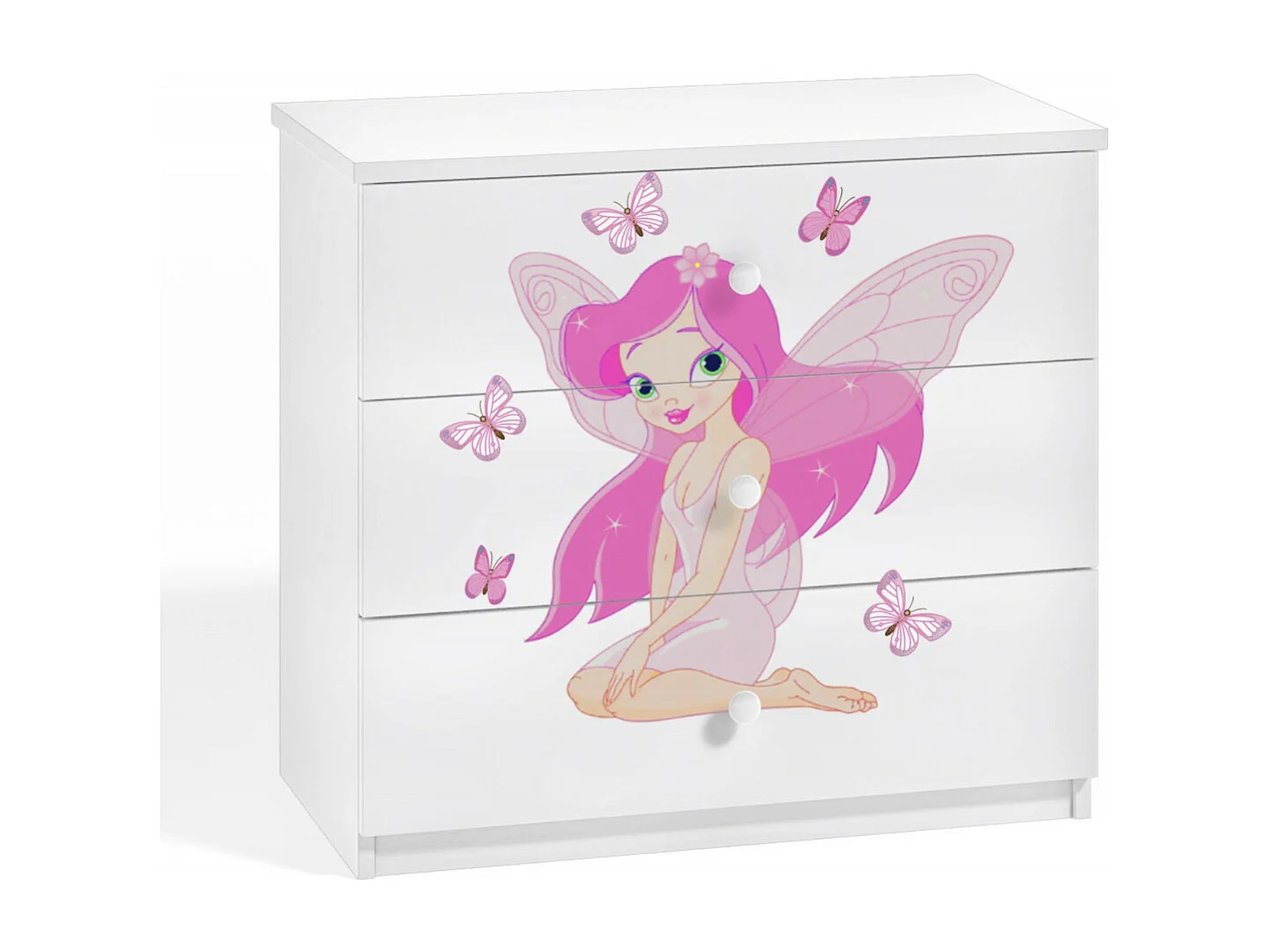 Commode enfant blanche fée avec papillons 80cm